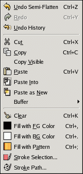 Contents of the Edit menu