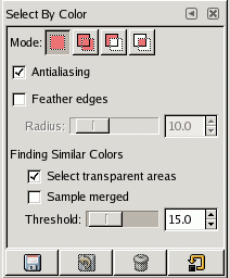 Tool Options for the Select by Color tool