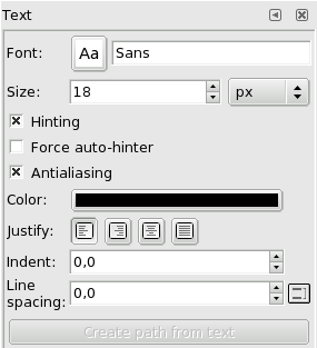 Text tool options