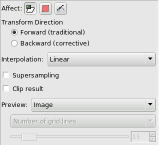 Common options of transform tools