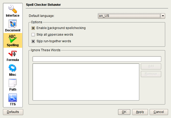 Default lang. Spell Checker. Как выглядит kword. KOFFICE.